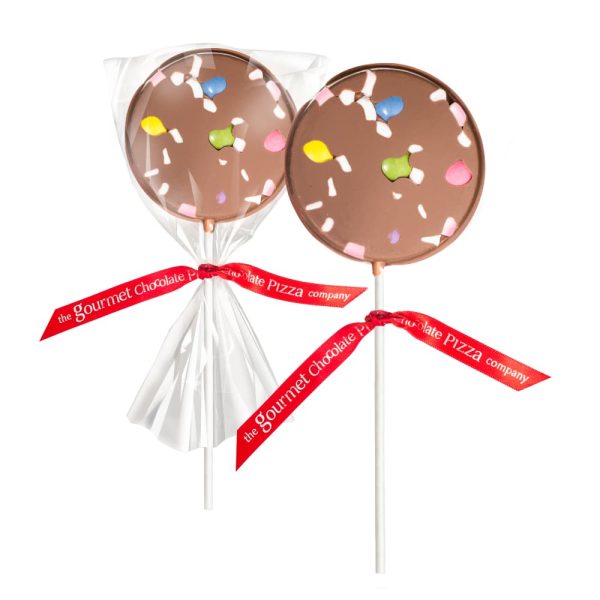 2 milk chocolate marshmallow and rainbow drops lollipops