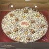 close up Crunchy Munchy chocolate pizza with Happy Birthday plaque