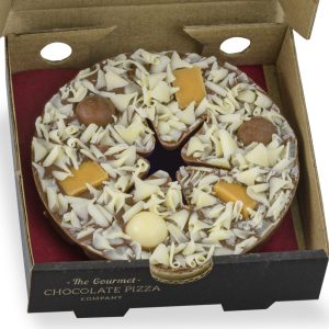 Heavenly Honeycombe chocolate pizza with white chocolate curls